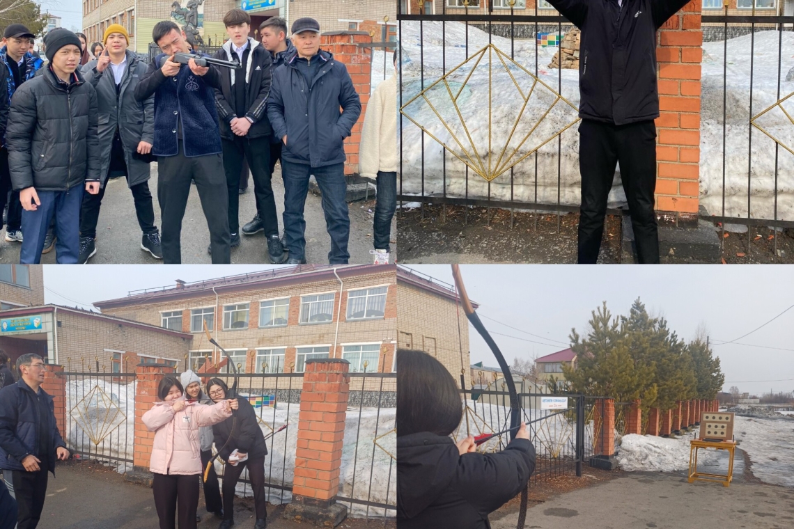  Мектебімізде ұлттық спорт күні дене шынықтыру мұғалімдері мен алғашқы әскери дайындық пәнінің мұғалімі Ж. К. Садыков мектеп алдында оқушыларға ұлттық ойындар ойнатты.